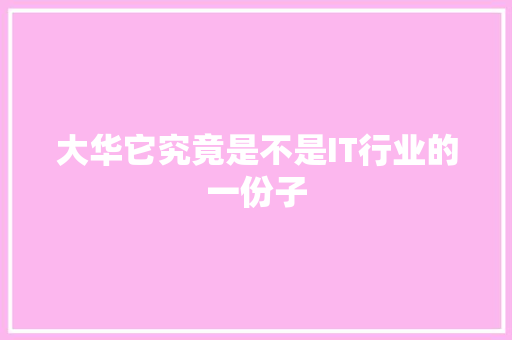 大华它究竟是不是IT行业的一份子