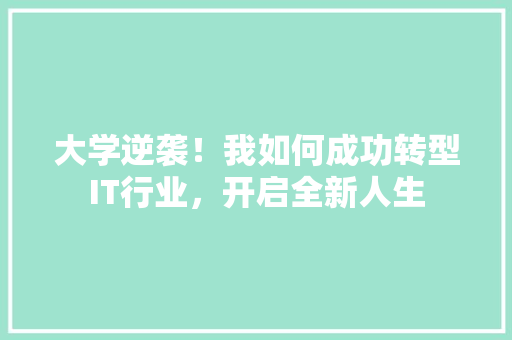 大学逆袭！我如何成功转型IT行业，开启全新人生