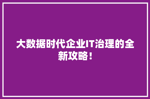 大数据时代企业IT治理的全新攻略！