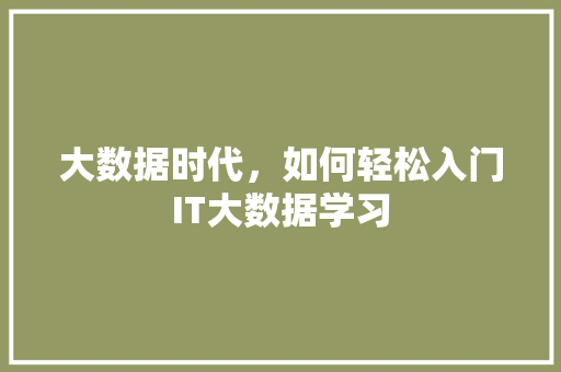 大数据时代，如何轻松入门IT大数据学习