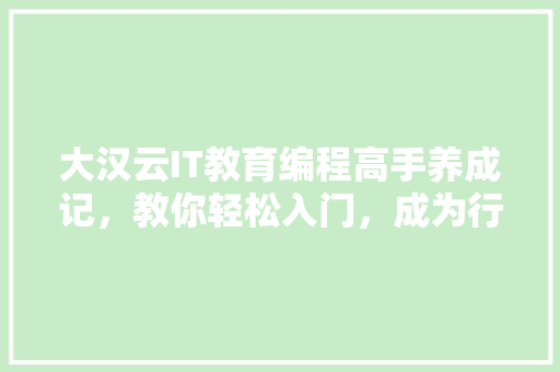 大汉云IT教育编程高手养成记，教你轻松入门，成为行业精英！