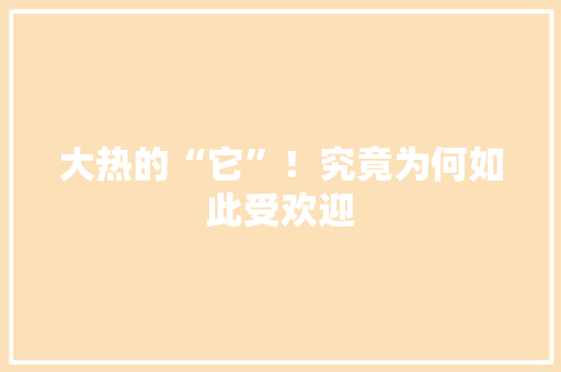 大热的“它”！究竟为何如此受欢迎