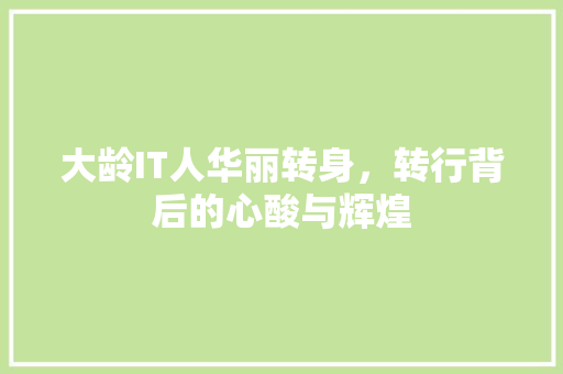 大龄IT人华丽转身，转行背后的心酸与辉煌