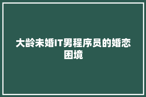 大龄未婚IT男程序员的婚恋困境