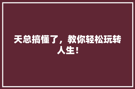 天总搞懂了，教你轻松玩转人生！