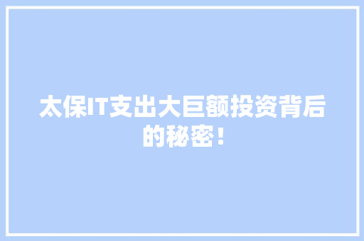 太保IT支出大巨额投资背后的秘密！