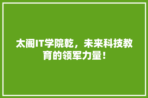 太阁IT学院乾，未来科技教育的领军力量！ AI技术学习