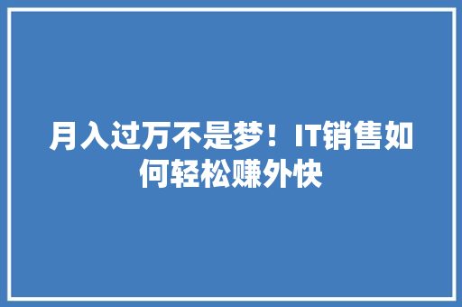 月入过万不是梦！IT销售如何轻松赚外快