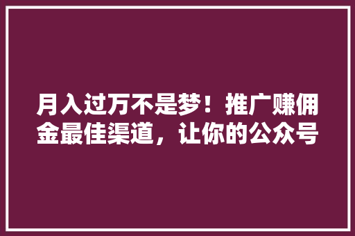 月入过万不是梦！推广赚佣金最佳渠道，让你的公众号一夜爆红！