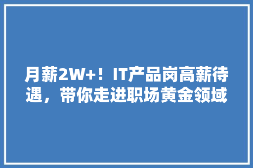 月薪2W+！IT产品岗高薪待遇，带你走进职场黄金领域