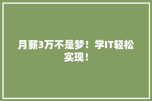 月薪3万不是梦！学IT轻松实现！