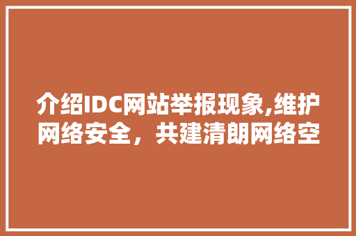 介绍IDC网站举报现象,维护网络安全，共建清朗网络空间 介绍IDC网站举报现象,维护网络安全，共建清朗网络空间 seo技术