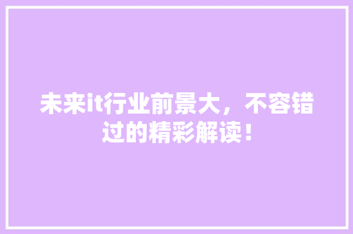 未来it行业前景大，不容错过的精彩解读！ 百度算法