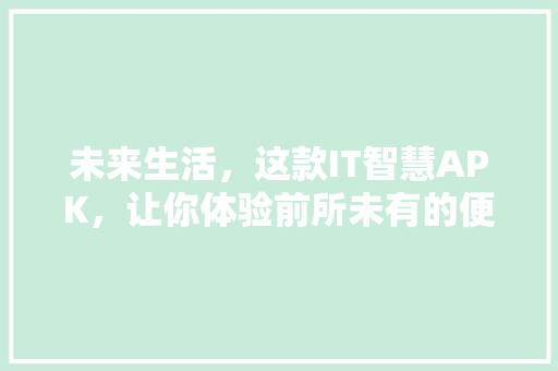 未来生活，这款IT智慧APK，让你体验前所未有的便捷！ seo技术