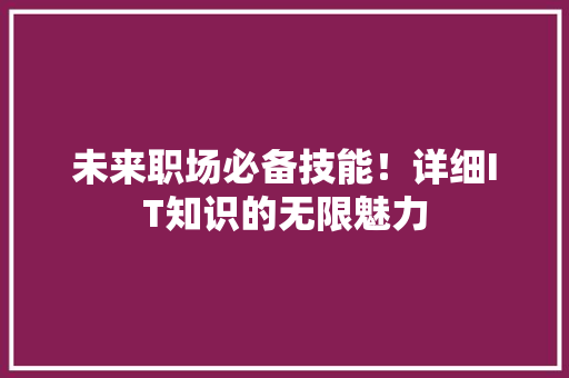 未来职场必备技能！详细IT知识的无限魅力
