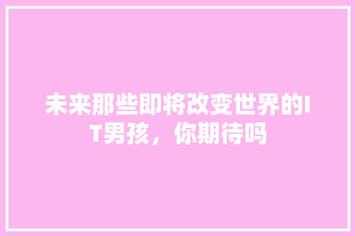 未来那些即将改变世界的IT男孩，你期待吗
