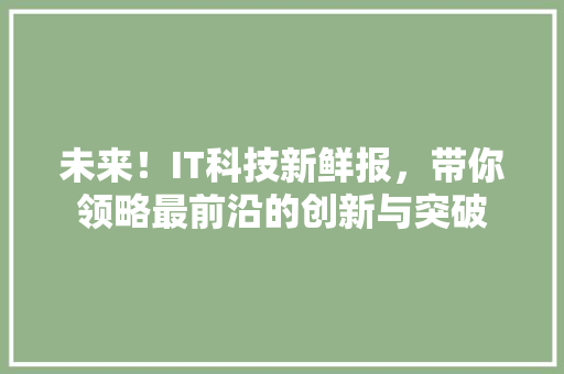 未来！IT科技新鲜报，带你领略最前沿的创新与突破