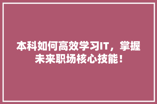 本科如何高效学习IT，掌握未来职场核心技能！