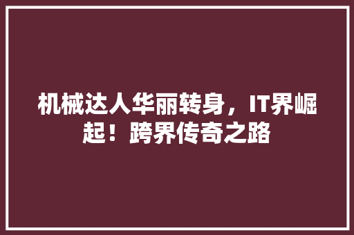 机械达人华丽转身，IT界崛起！跨界传奇之路