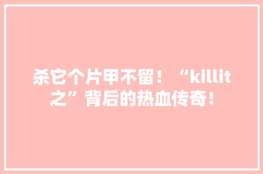 杀它个片甲不留！“killit之”背后的热血传奇！