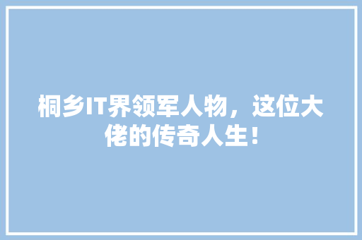 桐乡IT界领军人物，这位大佬的传奇人生！