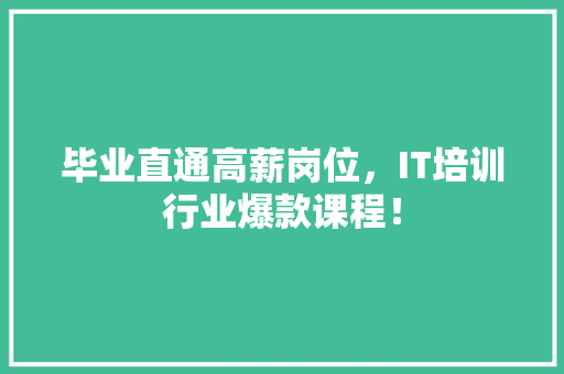 毕业直通高薪岗位，IT培训行业爆款课程！