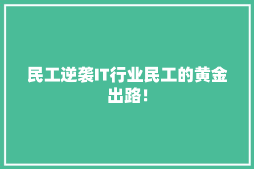 民工逆袭IT行业民工的黄金出路！