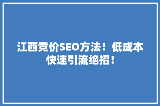 江西竞价SEO方法！低成本快速引流绝招！