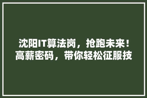 沈阳IT算法岗，抢跑未来！高薪密码，带你轻松征服技术高地！