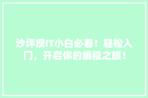 沙坪坝IT小白必看！轻松入门，开启你的编程之旅！