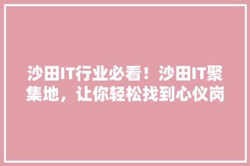沙田IT行业必看！沙田IT聚集地，让你轻松找到心仪岗位！