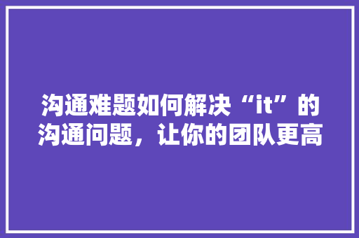 沟通难题如何解决“it”的沟通问题，让你的团队更高效