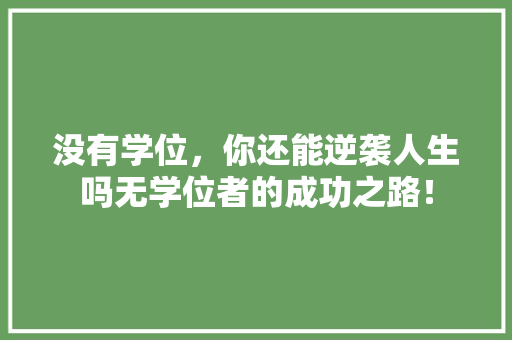 没有学位，你还能逆袭人生吗无学位者的成功之路！