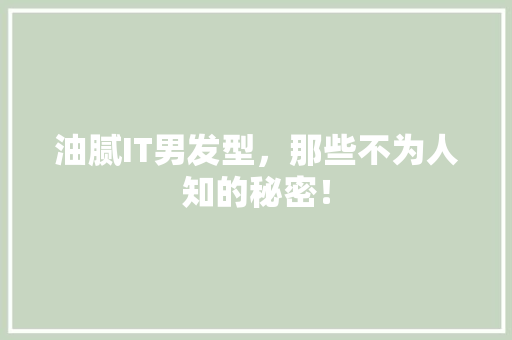 油腻IT男发型，那些不为人知的秘密！