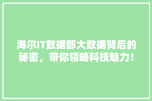 海尔IT数据部大数据背后的秘密，带你领略科技魅力！