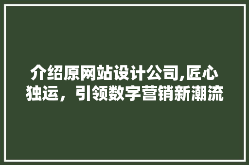 介绍原网站设计公司,匠心独运，引领数字营销新潮流 介绍原网站设计公司,匠心独运，引领数字营销新潮流 360搜优化