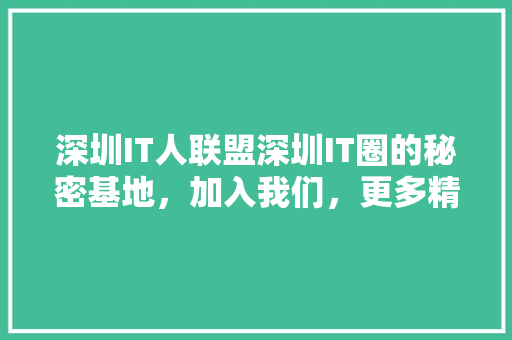 深圳IT人联盟深圳IT圈的秘密基地，加入我们，更多精彩！