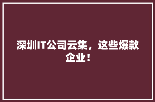 深圳IT公司云集，这些爆款企业！