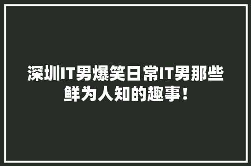 深圳IT男爆笑日常IT男那些鲜为人知的趣事！