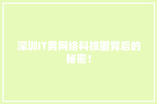 深圳IT男网络科技圈背后的秘密！ 搜狗优化