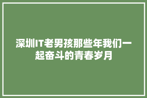 深圳IT老男孩那些年我们一起奋斗的青春岁月