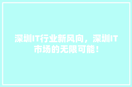 深圳IT行业新风向，深圳IT市场的无限可能！