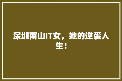 深圳南山IT女，她的逆袭人生！