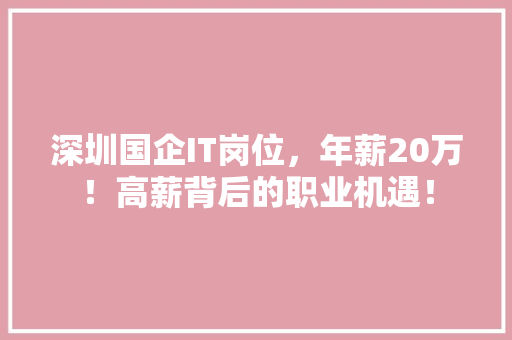 深圳国企IT岗位，年薪20万！高薪背后的职业机遇！ 360搜优化