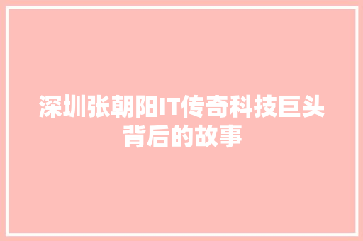深圳张朝阳IT传奇科技巨头背后的故事 网站优化