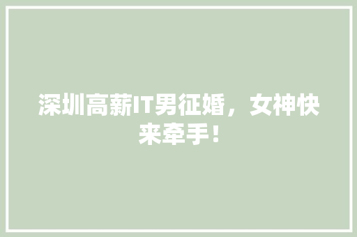 深圳高薪IT男征婚，女神快来牵手！