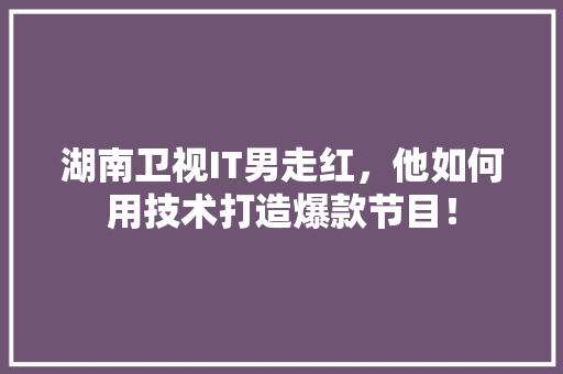 湖南卫视IT男走红，他如何用技术打造爆款节目！ 搜狗优化