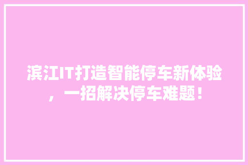 滨江IT打造智能停车新体验，一招解决停车难题！ 百度算法