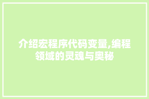 介绍宏程序代码变量,编程领域的灵魂与奥秘 介绍宏程序代码变量,编程领域的灵魂与奥秘 小程序开发
