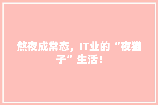 熬夜成常态，IT业的“夜猫子”生活！ 小程序开发